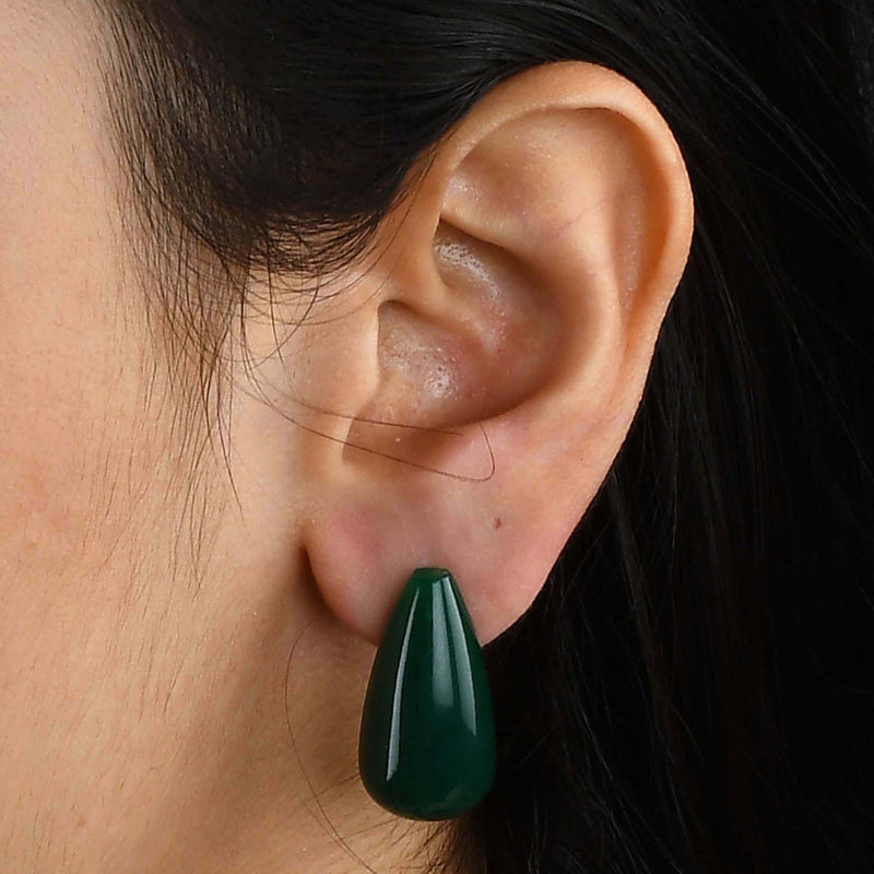 Green Jade Drop Earrings (Water Resistance Premium Plating)