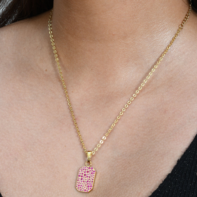 Pink Gems Classic Bullion Charm Necklace (Water Resistance Premium Plating)