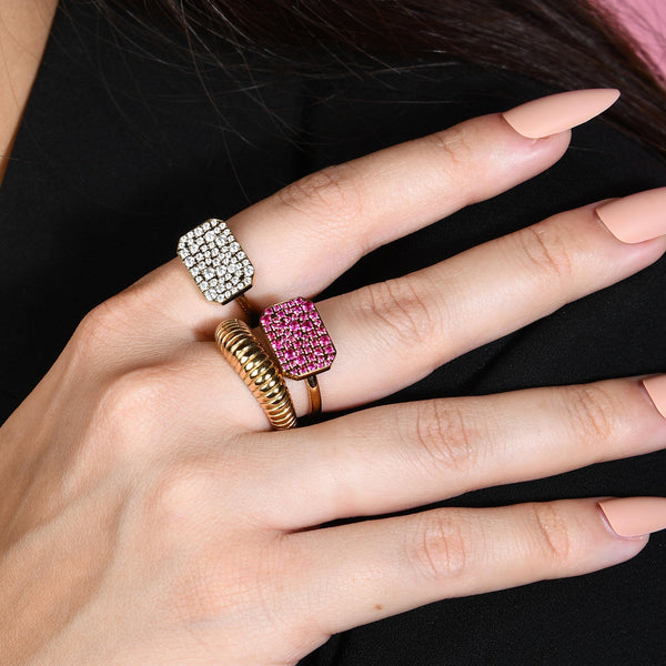 Pink Gems Bullion Signet Ring (Water Resistance Premium Plating)