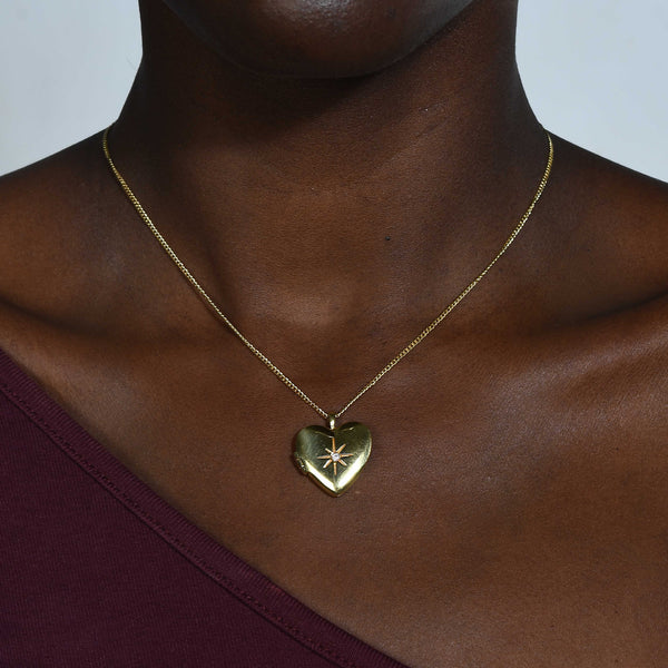 Star Heart Photo Locket Necklace (Water Resistance Premium Plating)