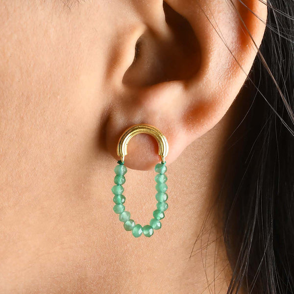 Green Jade Beaded Earrings (Water Resistance Premium Plating)