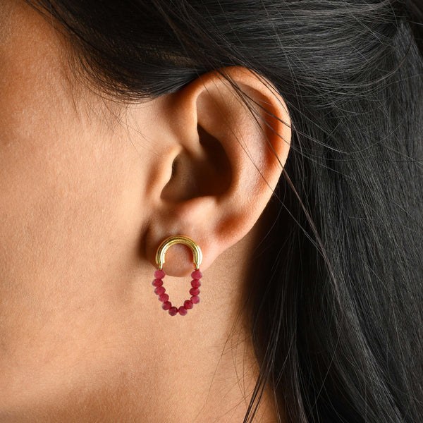 Pink Jade Beaded Earrings (Water Resistance Premium Plating)