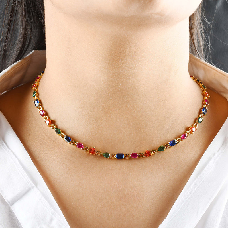 Multi Colour Gemstone Necklace (Water Resistance Premium Plating)