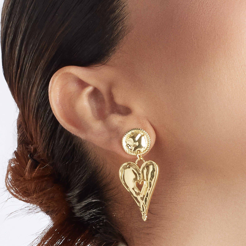 Textured Heart Earrings (Water Resistance Premium Plating)