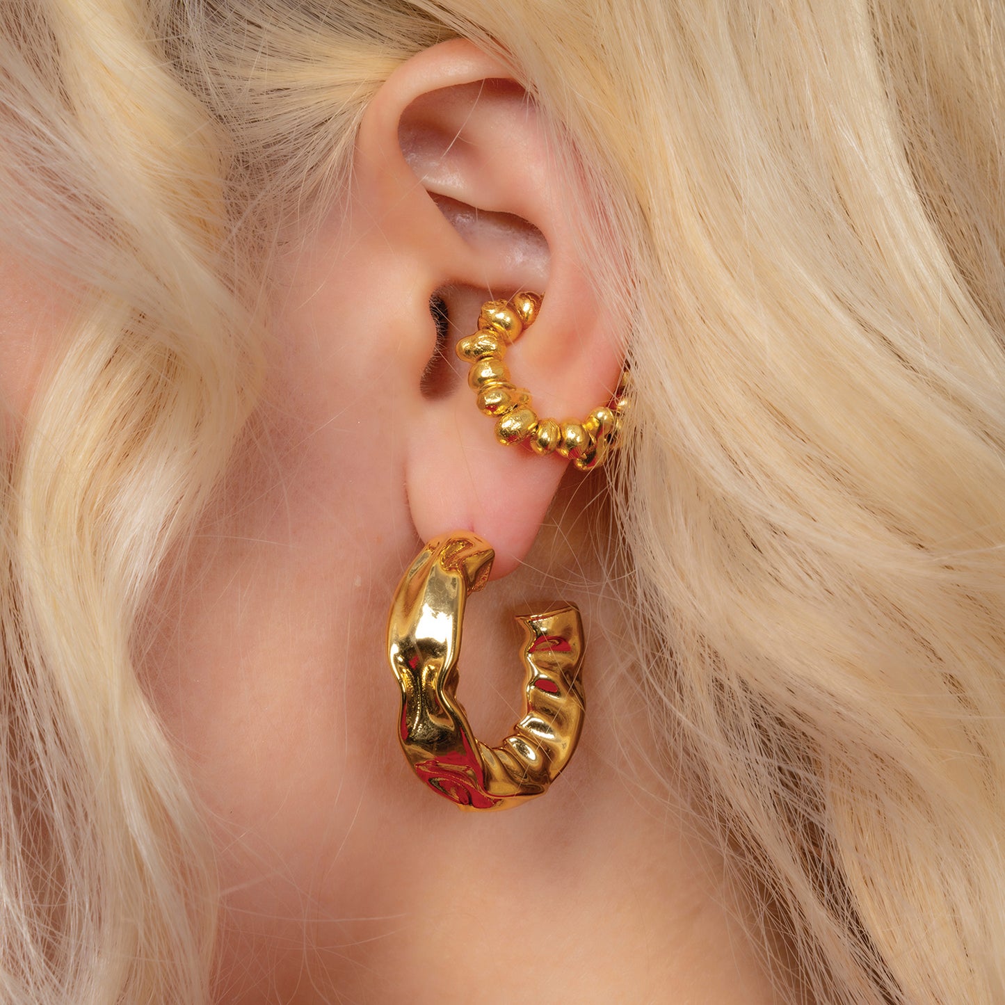 Hammered Gold Foil Hoops Medium