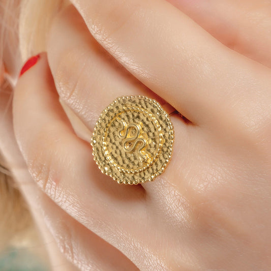 Embossed Snake Coin Ring