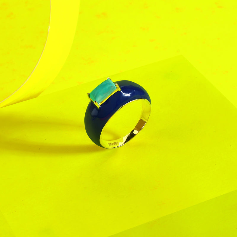 Blue Enamel Turquoise Ring (Water Resistance Premium Plating)