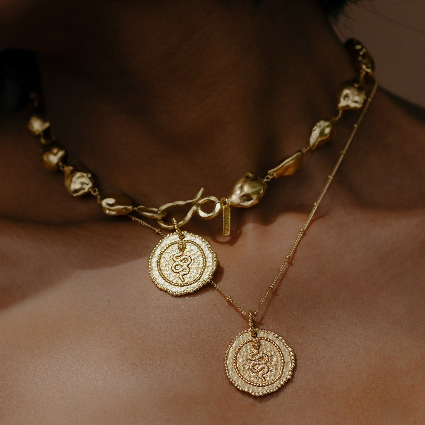Embossed Snake Medallion Necklace
