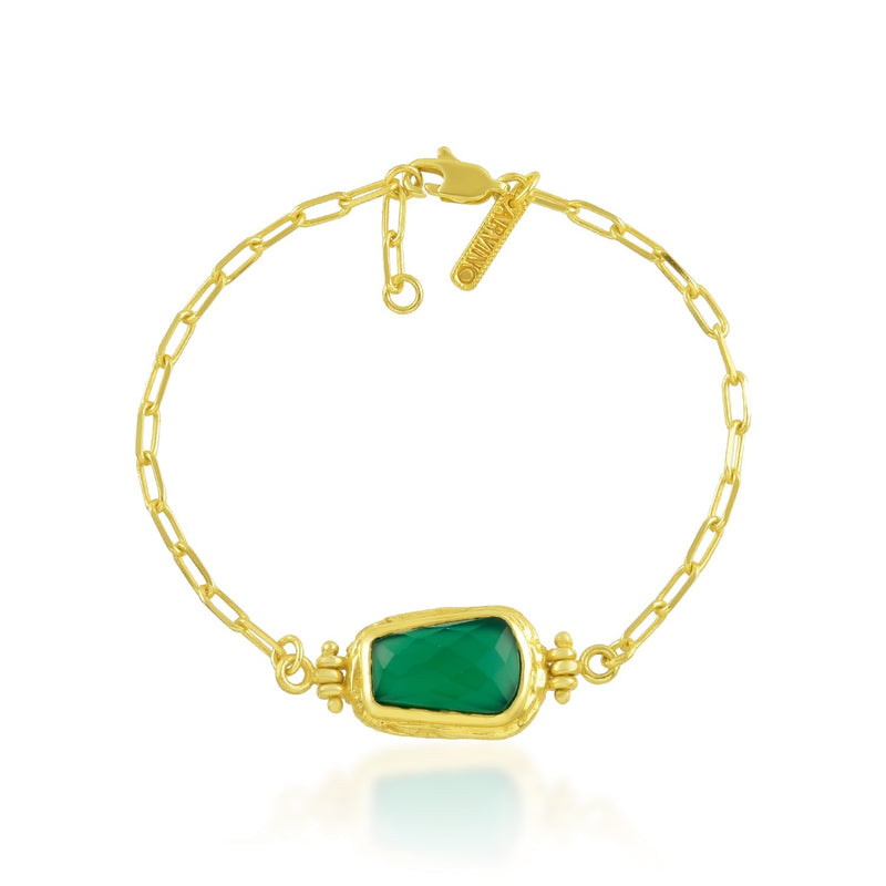 Green Onyx Paperclip Chain Bracelet (Water Resistance Premium Plating)