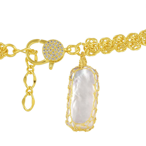 Baroque Pearl Tangled Chain Bracelet (Brass 14 k Gold Plating)