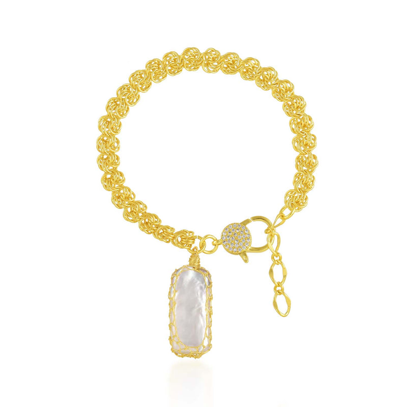 Baroque Pearl Tangled Chain Bracelet (Brass 14 k Gold Plating)