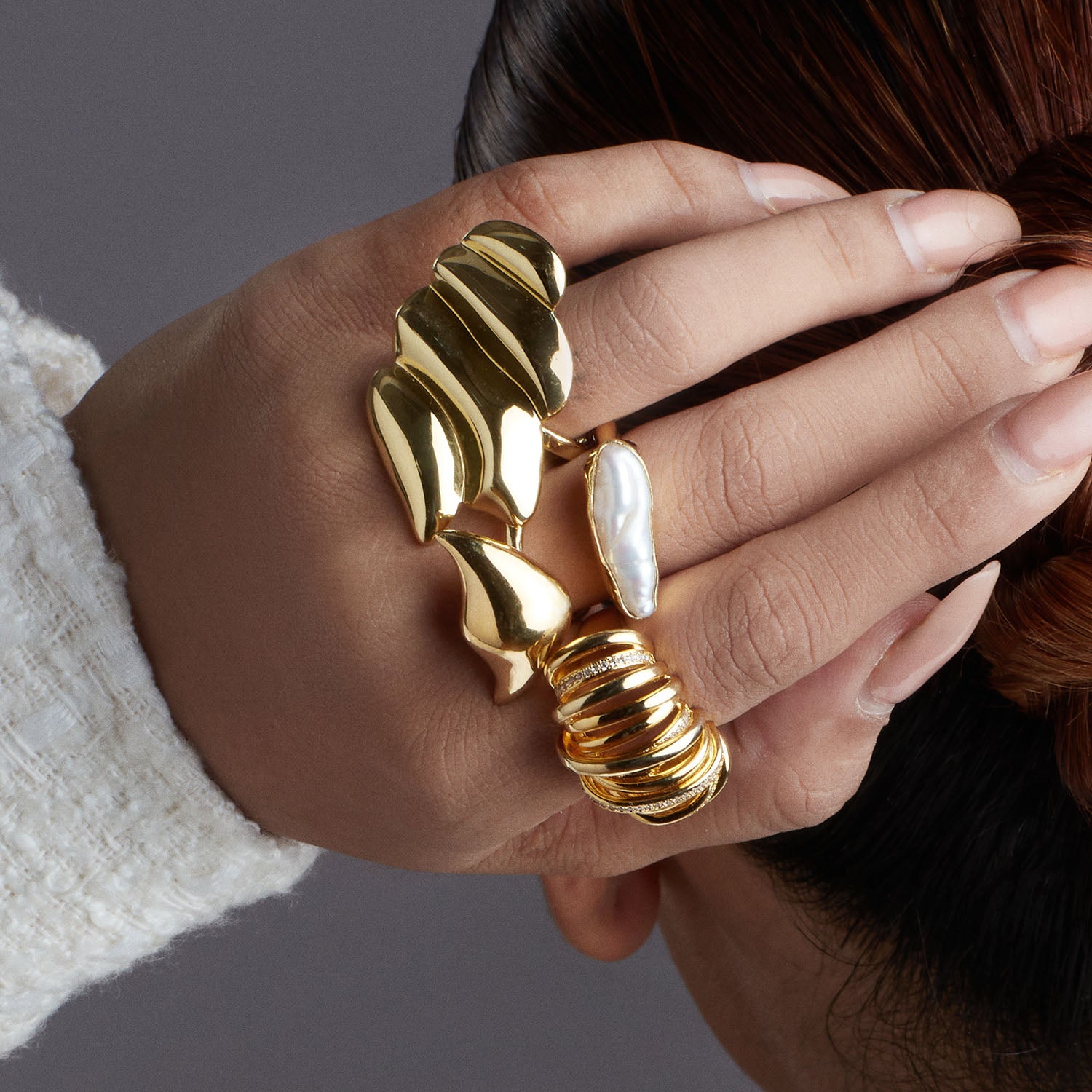 Model image of a person stacking Gold plated Ring by Arvino