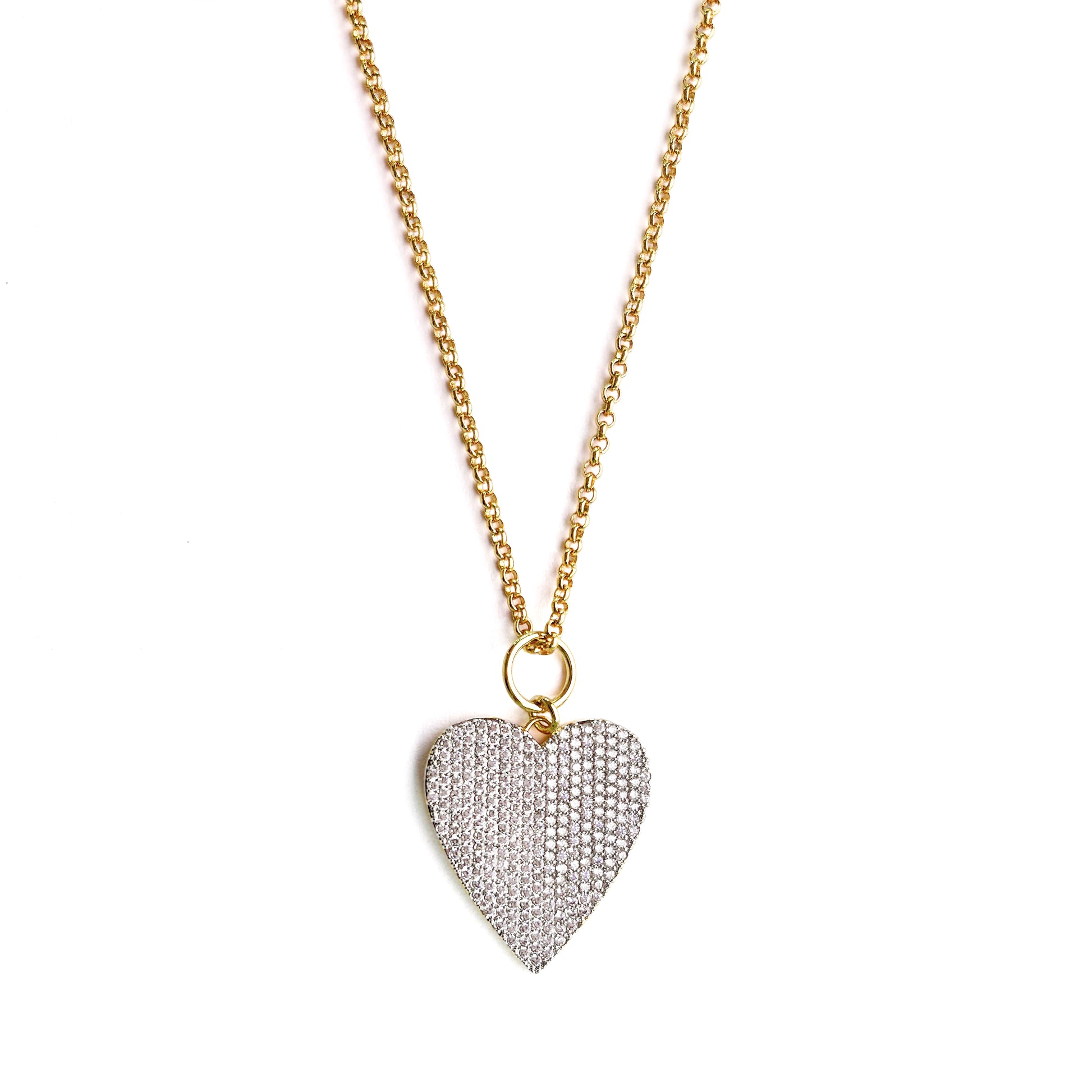 Gold plated necklace in sterling silver heart shaped pendant on a white background