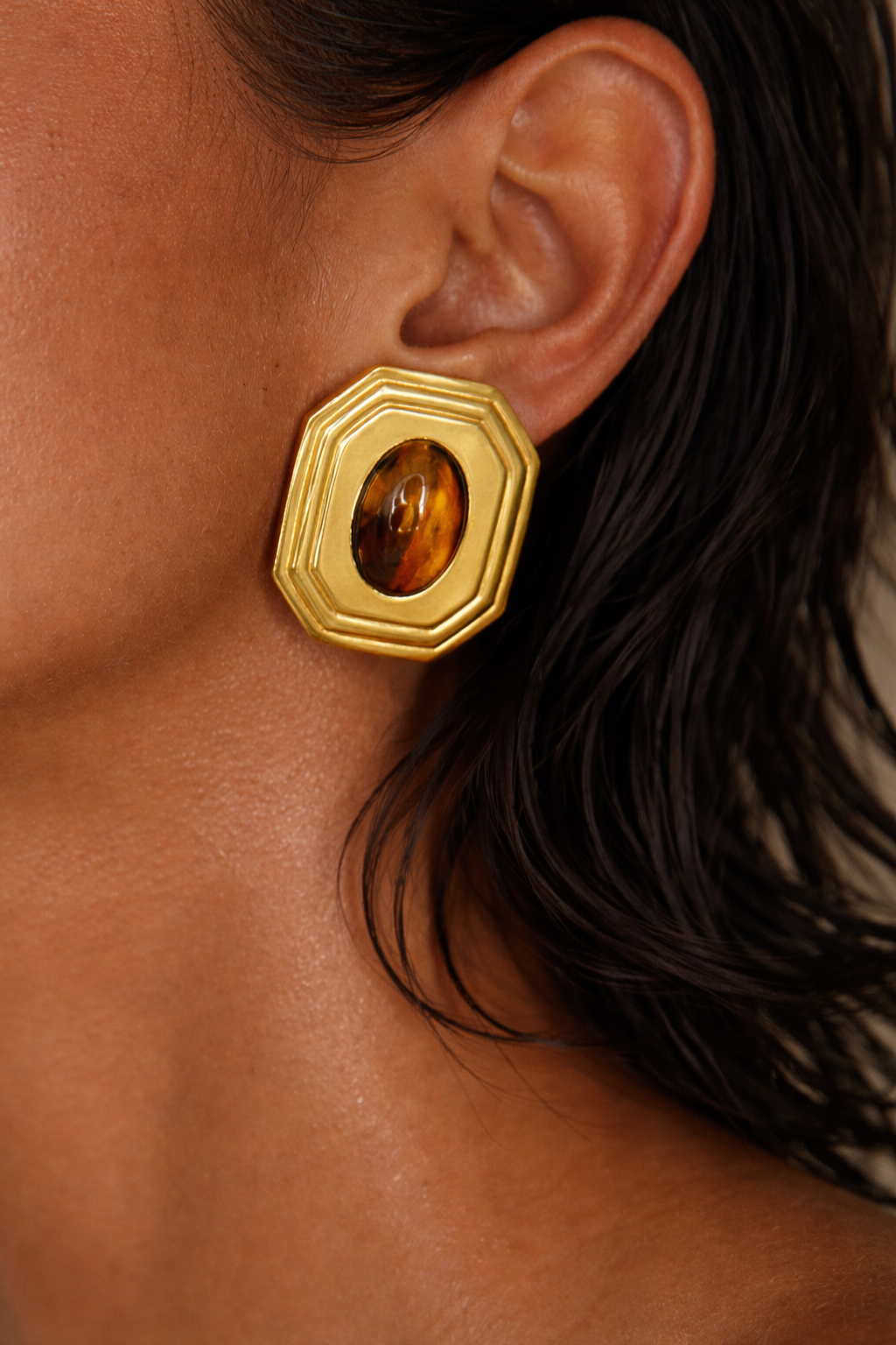 Tribal Shield Tiger's Eye Studs