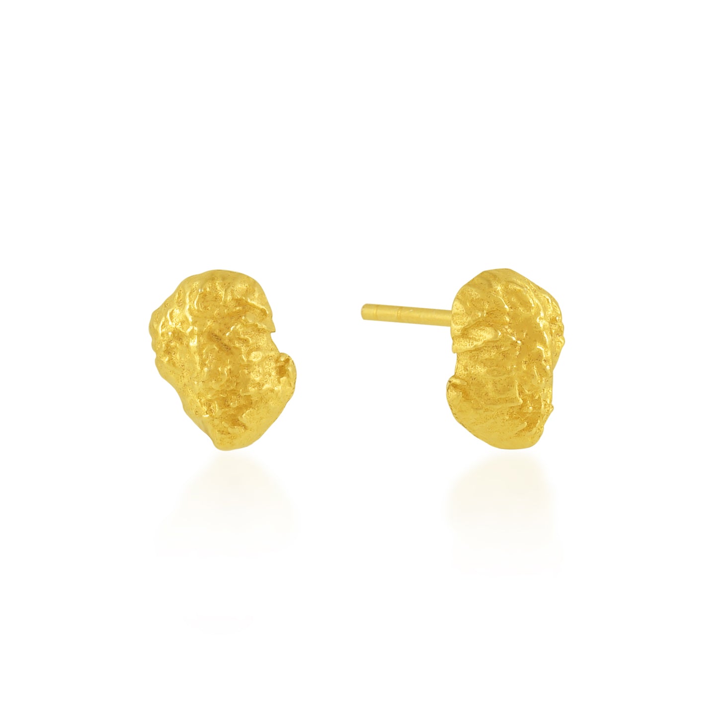 Pair of gold textured stud earrings on a white background By Arvino