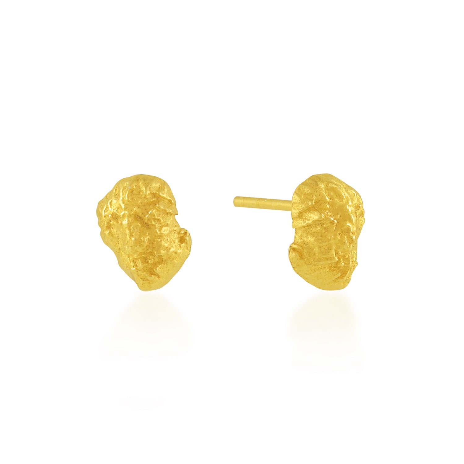 Pair of gold textured stud earrings on a white background By Arvino