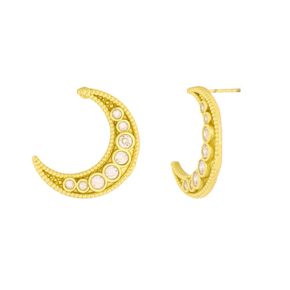 Crescent Moon Stud Earrings On A White Background