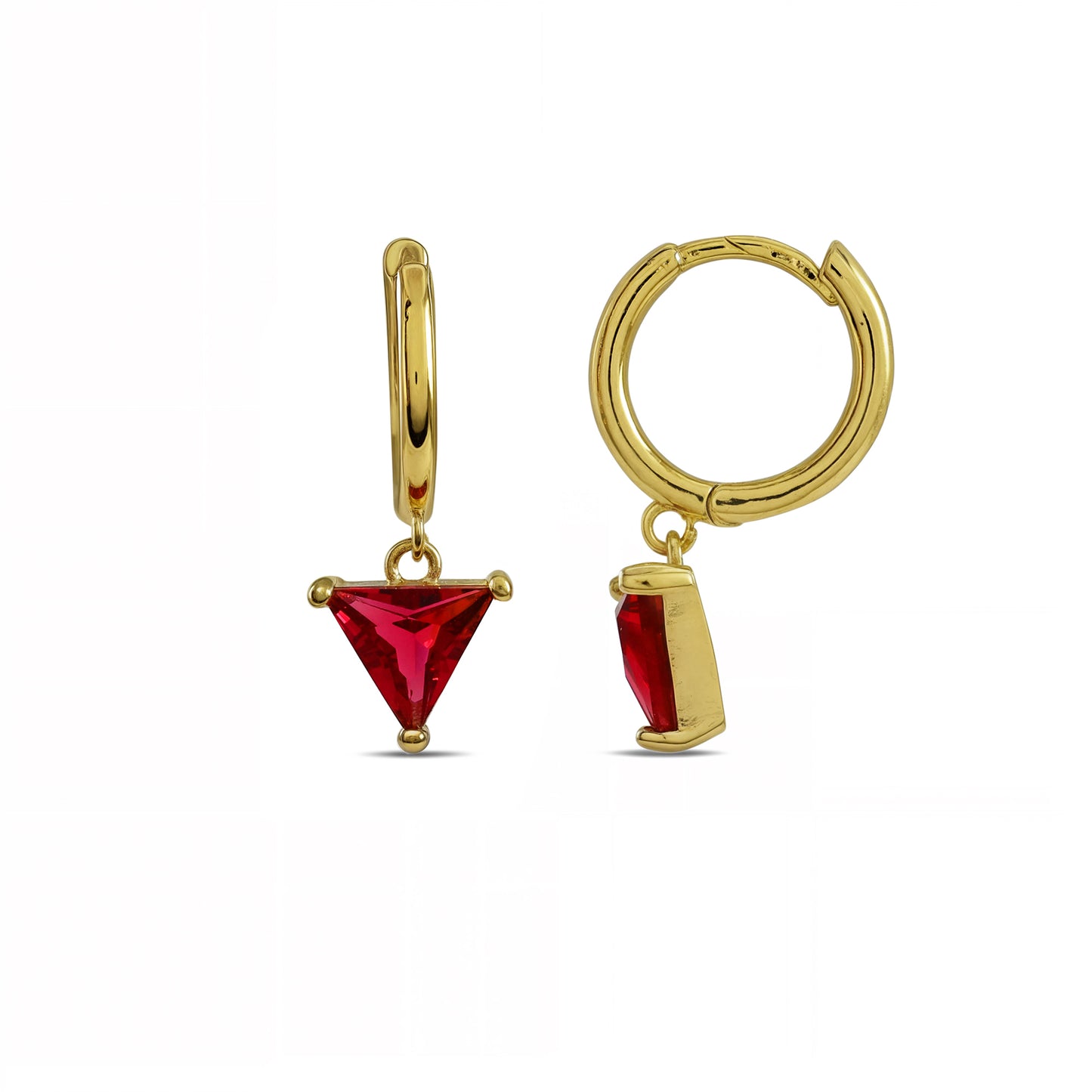 Crimson Drop Hoop Earrings By Arvino on a white background