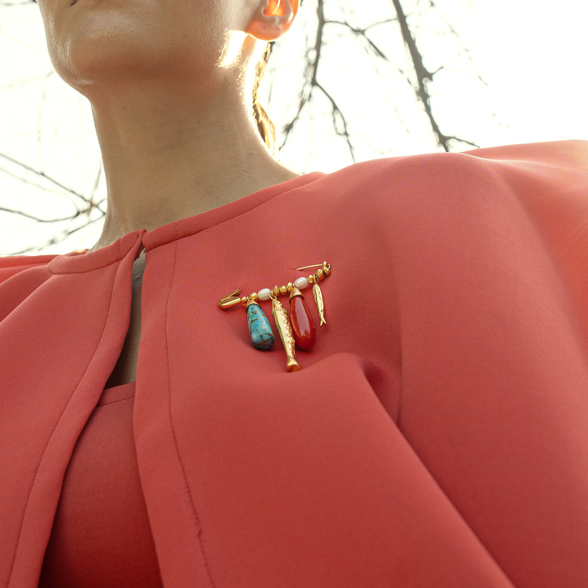 Multicolour Charm Safety Pin Brooch