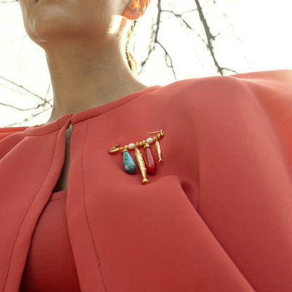 Multicolour Charm Safety Pin Brooch