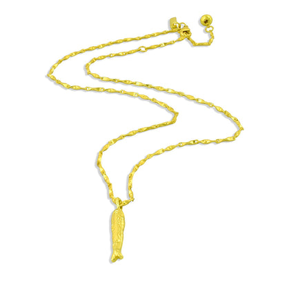 Gold plated Fish Charm Necklace in 925 sterling silver by Arvino on a white background
