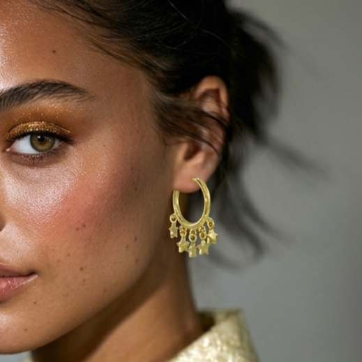 Starlit Charms Hoop Earrings in 925 Sterling Silver