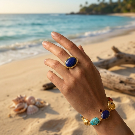 Gold Lapis Lazuli Statement Ring