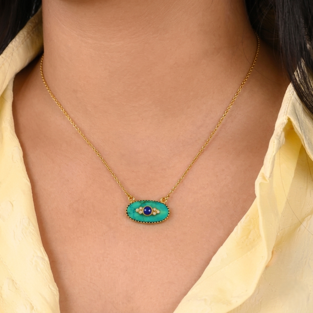 Turquoise & Lapis Evil Eye Gold Necklace