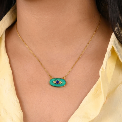 Turquoise & Lapis Evil Eye Gold Necklace