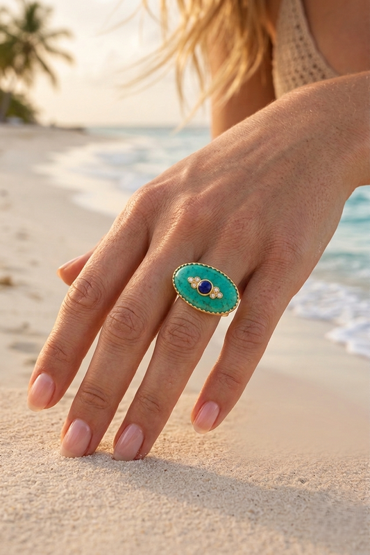 Natural Turquoise and Lapis Evil Eye Ring