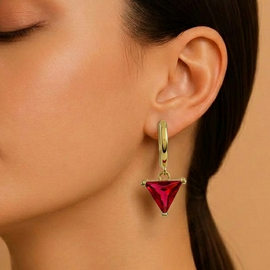 Crimson Drop Huggies Earrings In 925 Sterling Silver