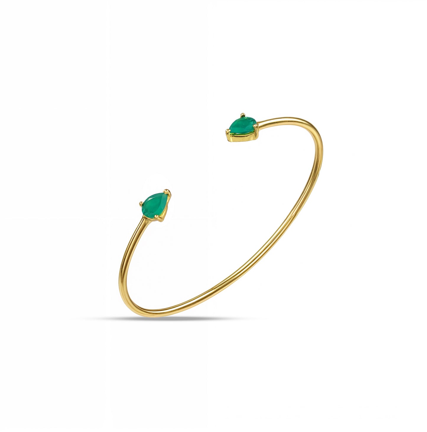 Gold Plated Cuff Bracelet With Green Onyx By Arvino On A White Background