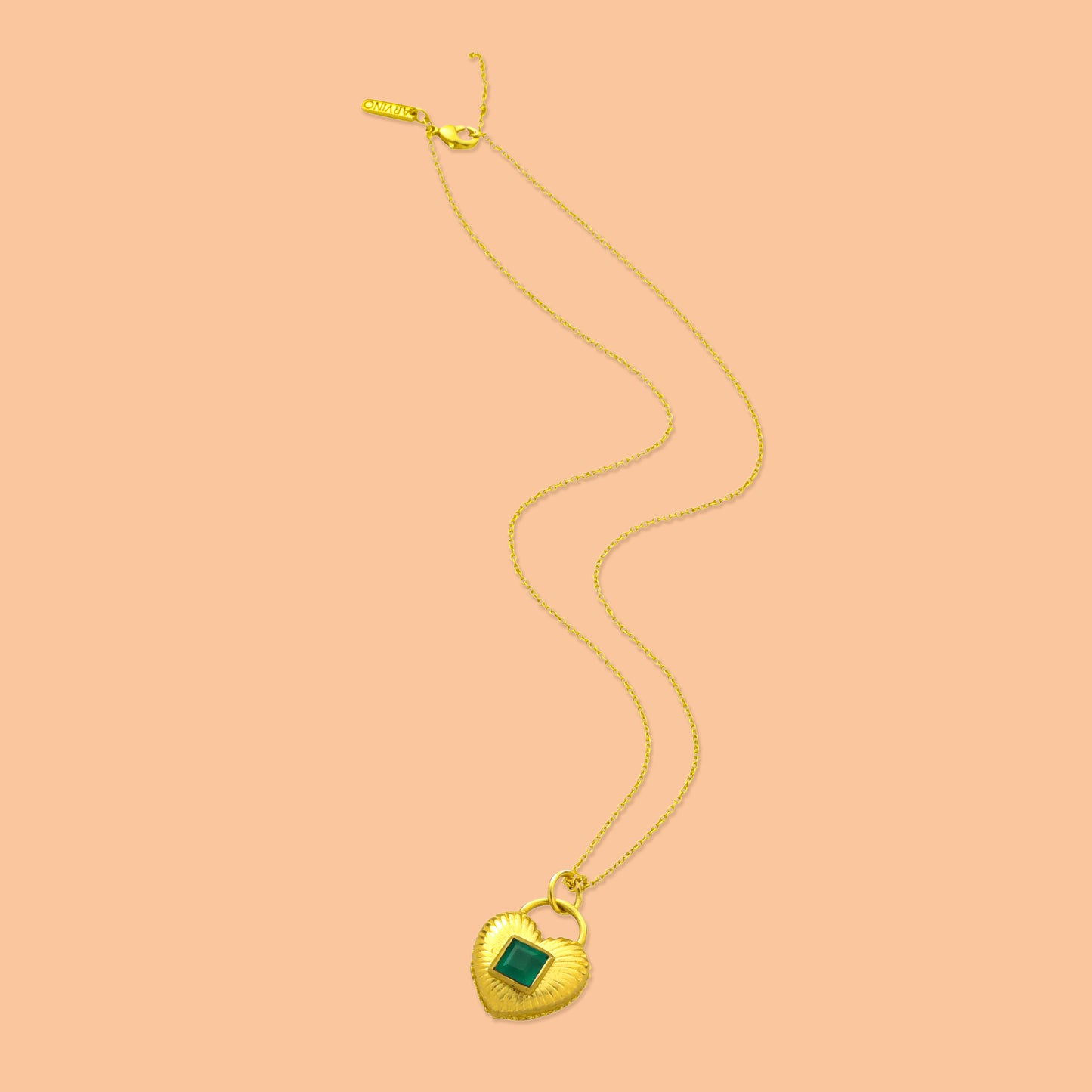 Green Onyx Heart Necklace Gold Plated