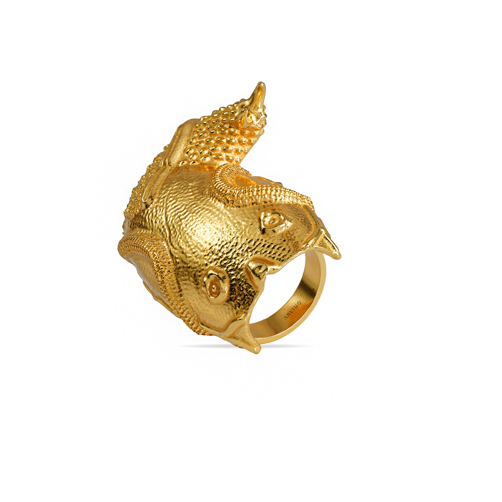 Gold Plated Matsya Ring By Arvino on a white background