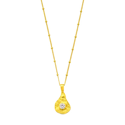 Gold Plated necklace with a teardrop-shaped pendant on a White background
