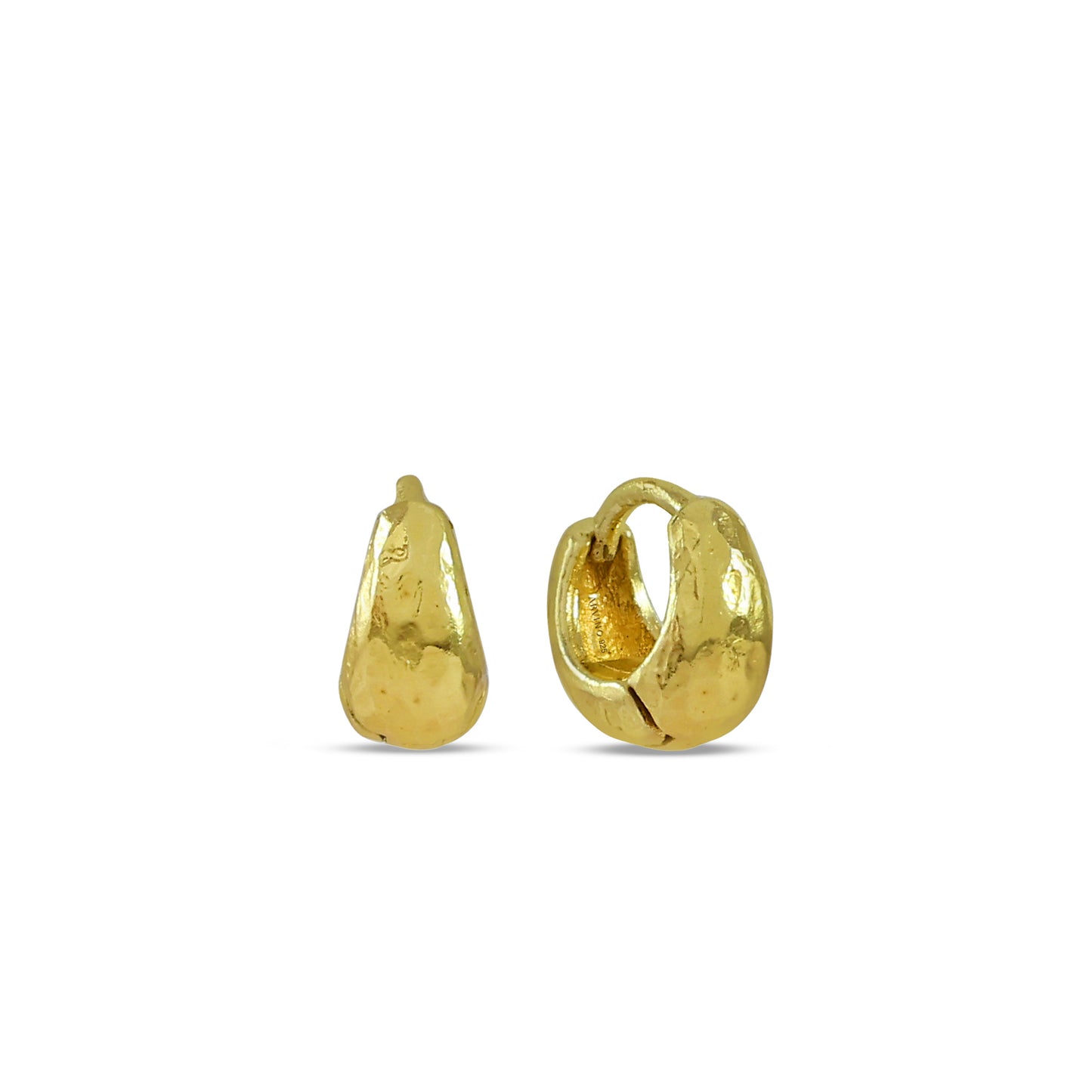 A pair of 92.5 sterling silver hoop earrings with a molten, hammered texture.