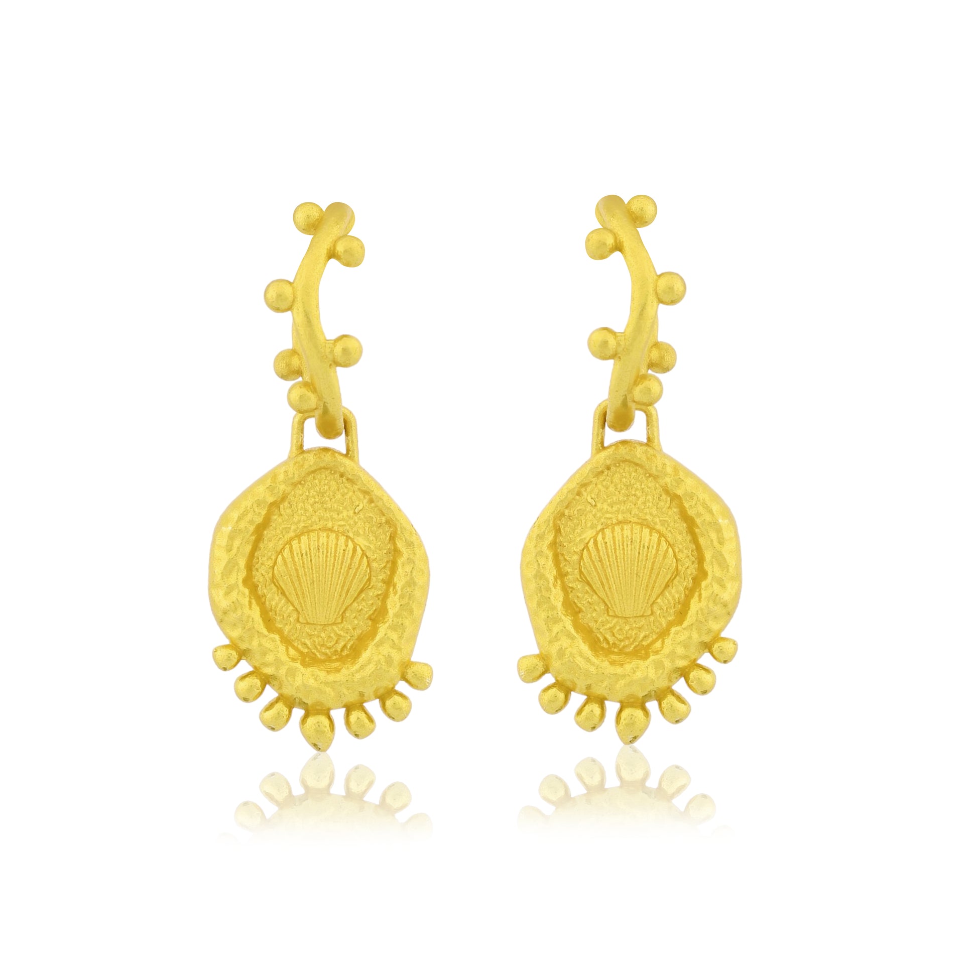 White Background shot of Gold plated Morsel Shell Earrings in 925 sterling silver By arvino