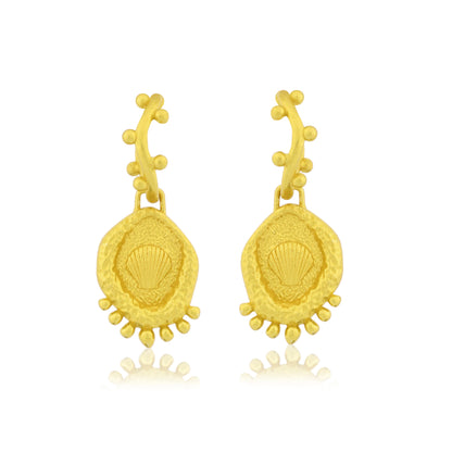 White Background shot of Gold plated Morsel Shell Earrings in 925 sterling silver By arvino