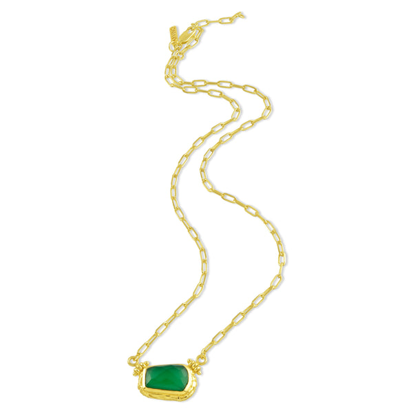 Green Onyx Paperclip Chain Necklace (Water Resistance Premium Plating)