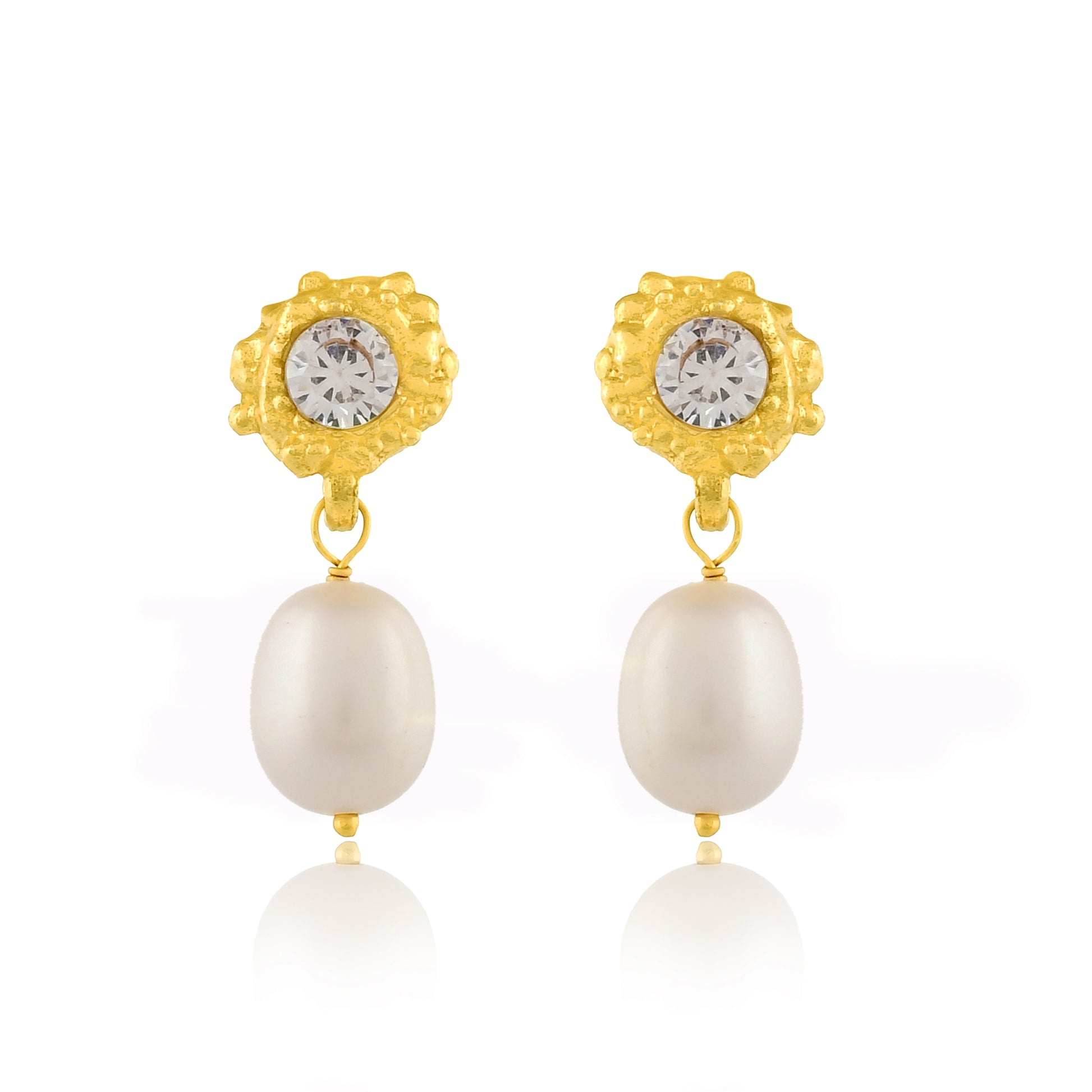 Whie background Shot of Pearl Serenity Drop Earrings By Arvino
