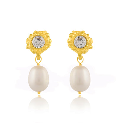 Whie background Shot of Pearl Serenity Drop Earrings By Arvino