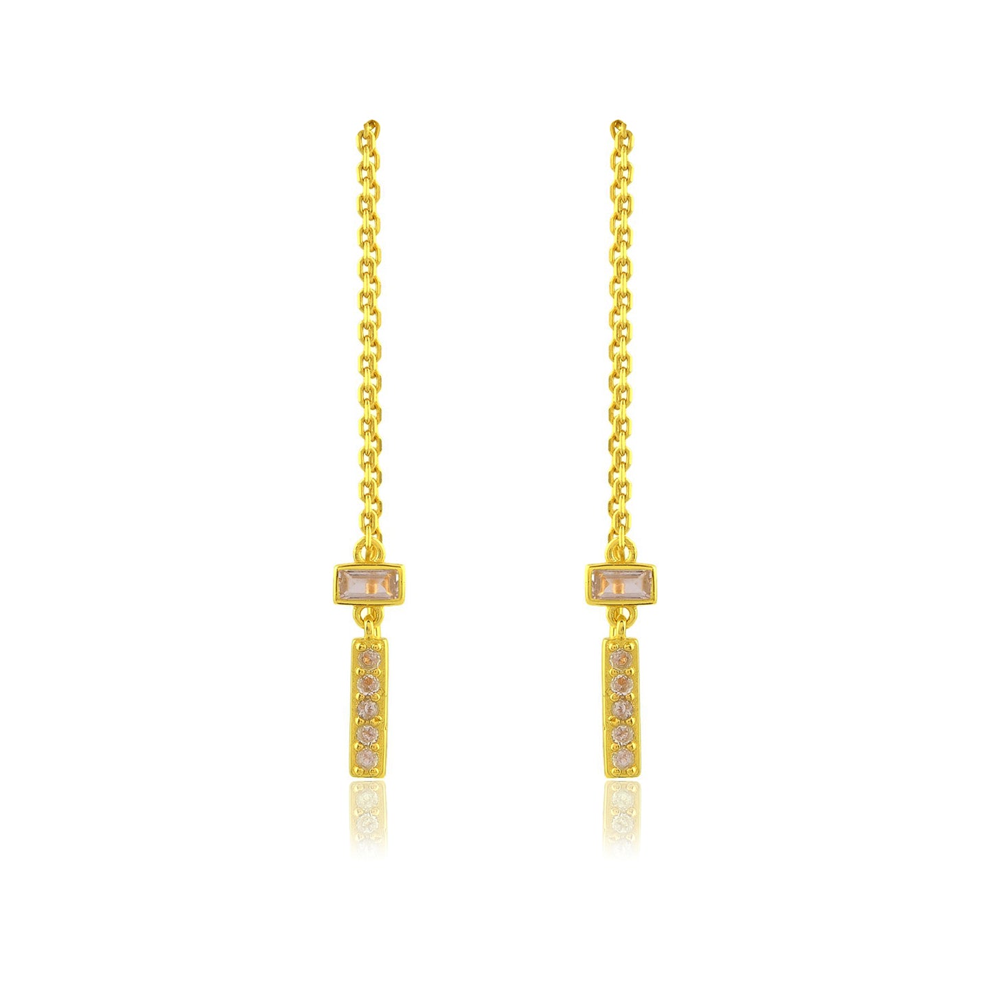 Gold Plated earrings with small Cubic Zircon on a white background
