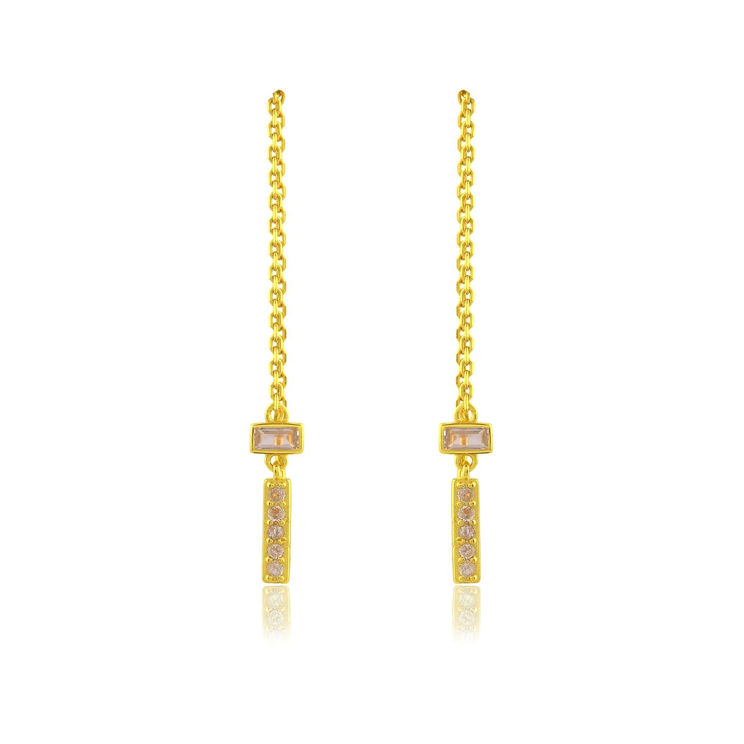Gold Plated earrings with small Cubic Zircon on a white background