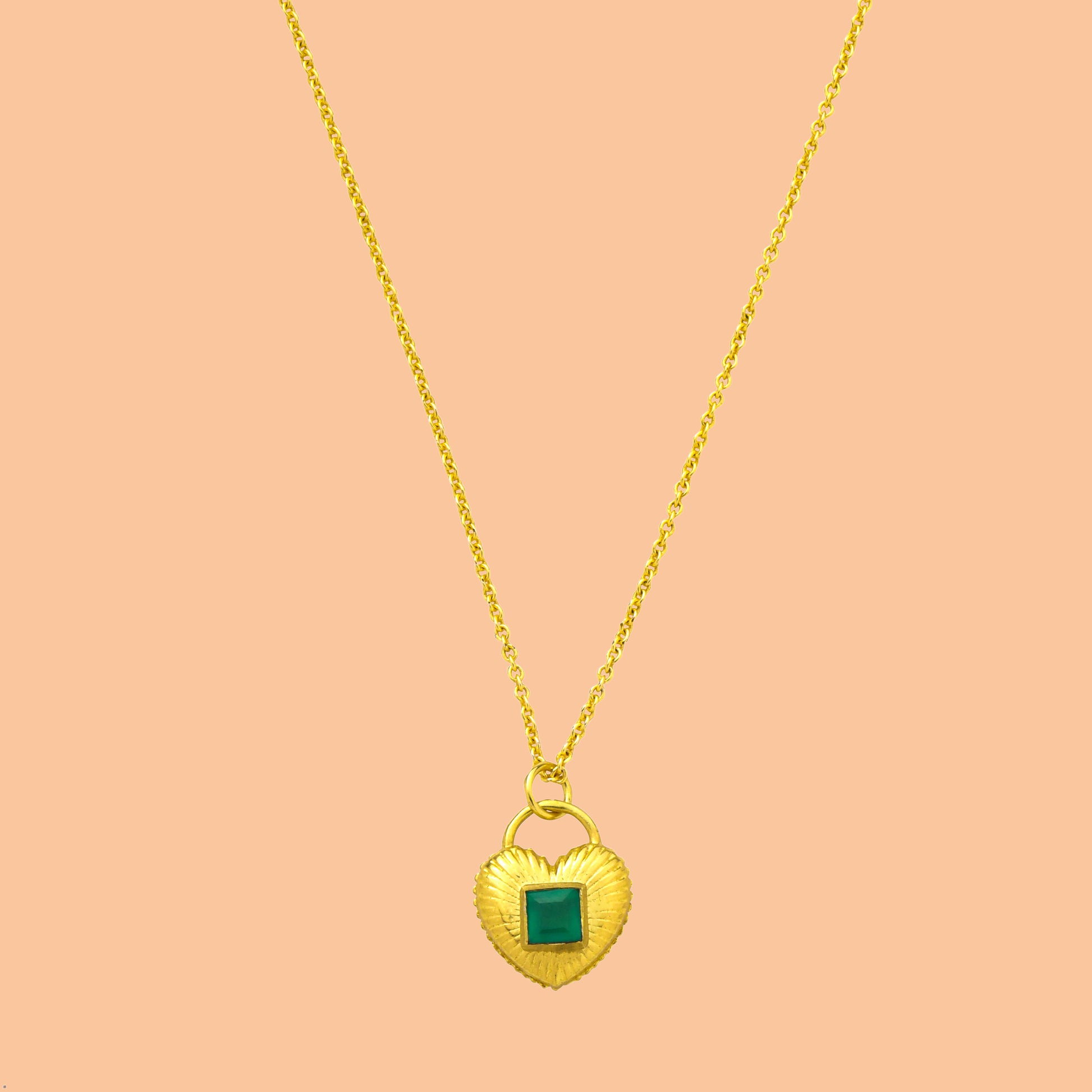 Green Onyx Heart Pendant Necklace 