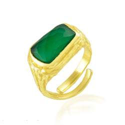 Textured Green Onyx Open Ring (Water Resistance Premium Plating)
