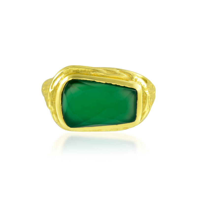 Textured Green Onyx Open Ring (Water Resistance Premium Plating)