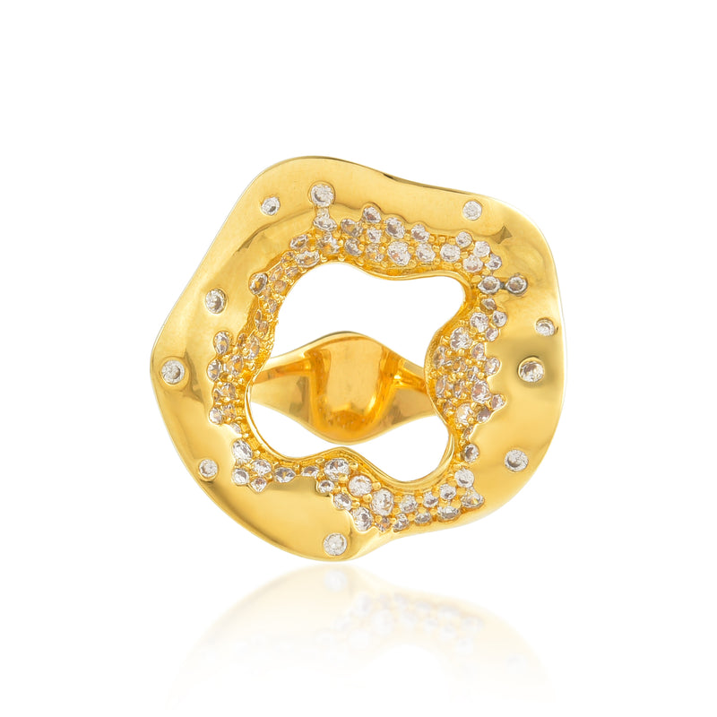 White Gems Studded Cocktail Ring (Water Resistance Premium Plating)