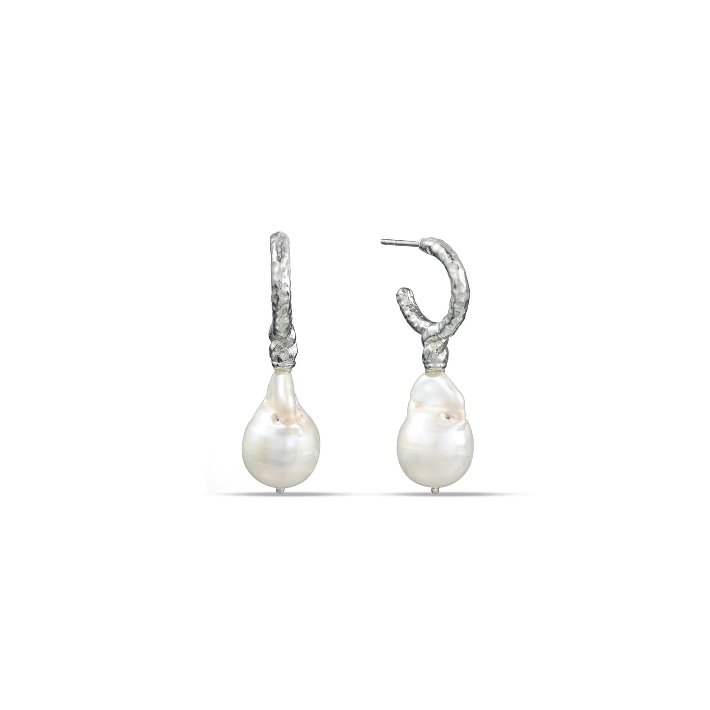 Hoop Earring with Rustic silver textured and hanging natural pearls by arvino
