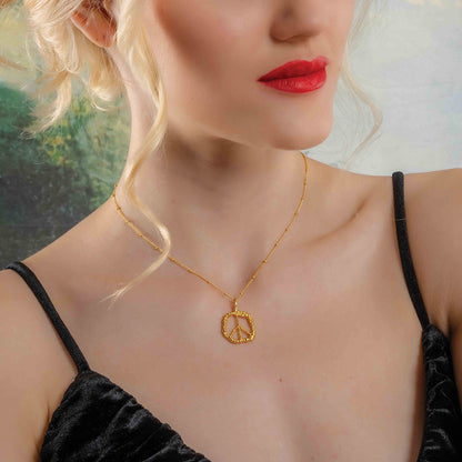 Model wearing Silver Granulated Harmony Necklace by arvino. 