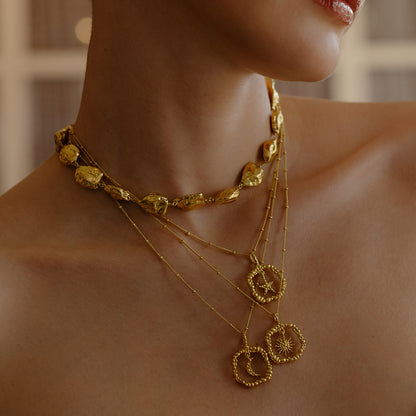 Model Stacking multiples necklace By Arvino. Premium affordable Demi fine Necklace by Arvino